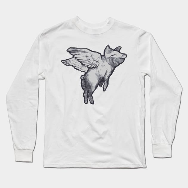 Flying Pig Long Sleeve T-Shirt by at1102Studio